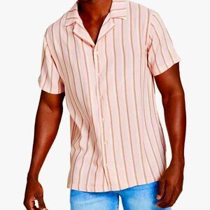 NEW! Mens AND NOW THIS‎ Button Down Shirt Striped Peachy Small Rayon Collared
